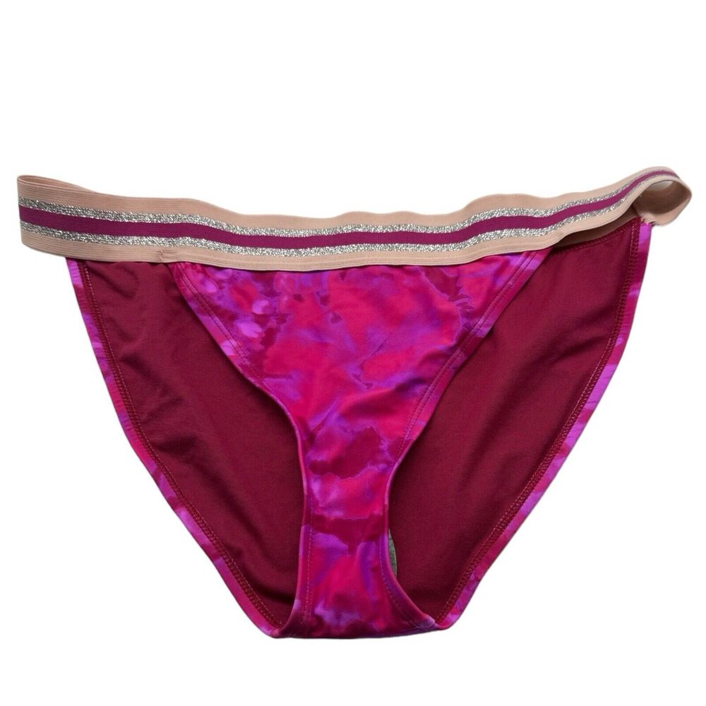 NWT Hula Honey Hana Hipster Fuchsia Purple Tie Dye Banded Bikini Bottom Sz XL